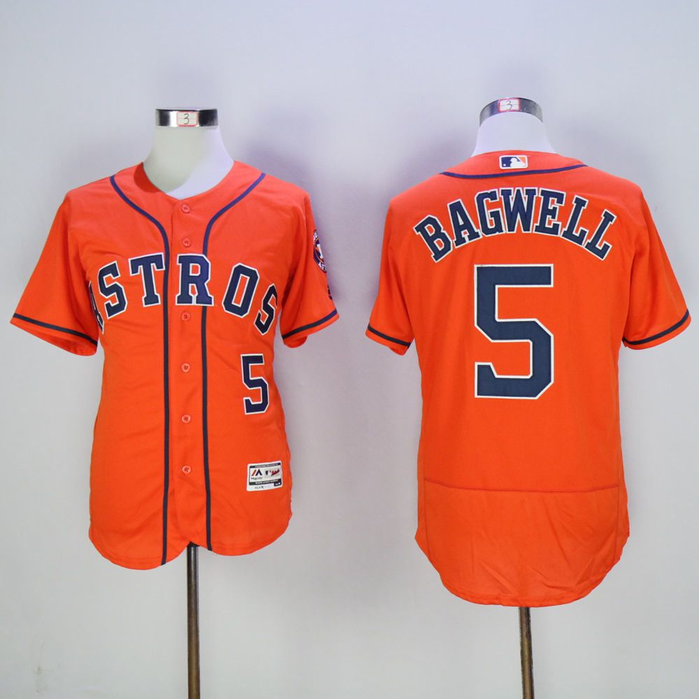 Men Houston Astros 5 Bagwell Orange Throwback MLB Jerseys